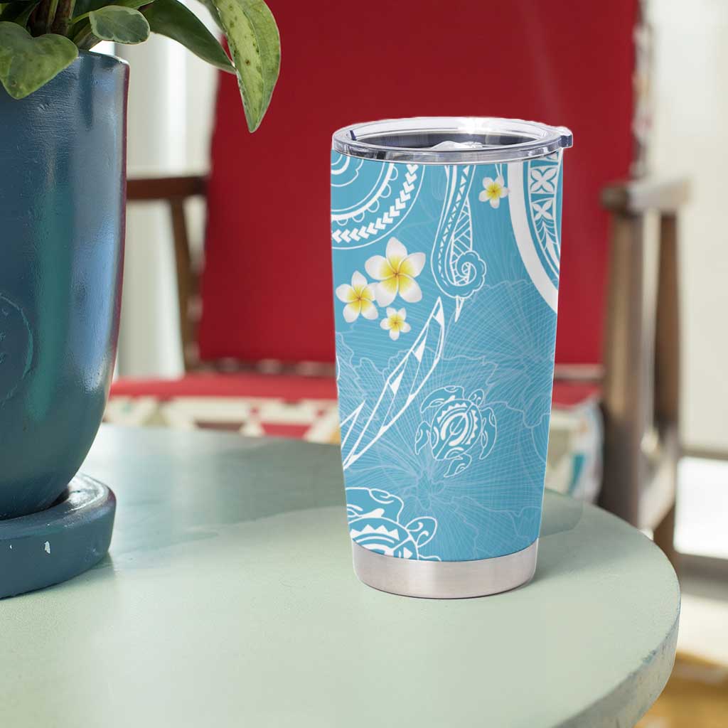 Polynesia Tribal Tumbler Cup Turquoise Plumeria Tentacles LT7 - Polynesian Pride