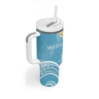 Polynesia Tribal Tumbler With Handle Turquoise Plumeria Tentacles LT7 - Polynesian Pride