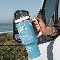 Polynesia Tribal Tumbler With Handle Turquoise Plumeria Tentacles LT7 - Polynesian Pride