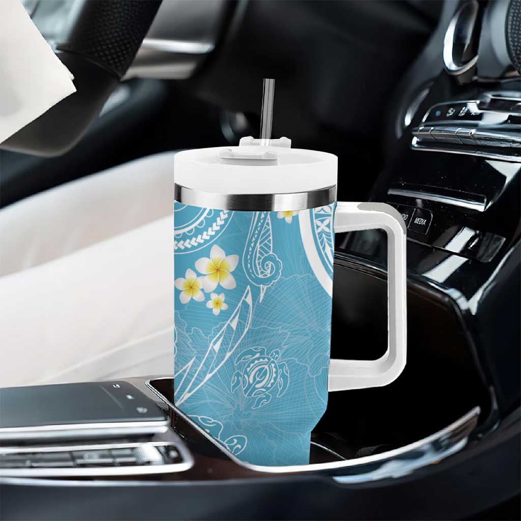 Polynesia Tribal Tumbler With Handle Turquoise Plumeria Tentacles LT7 - Polynesian Pride