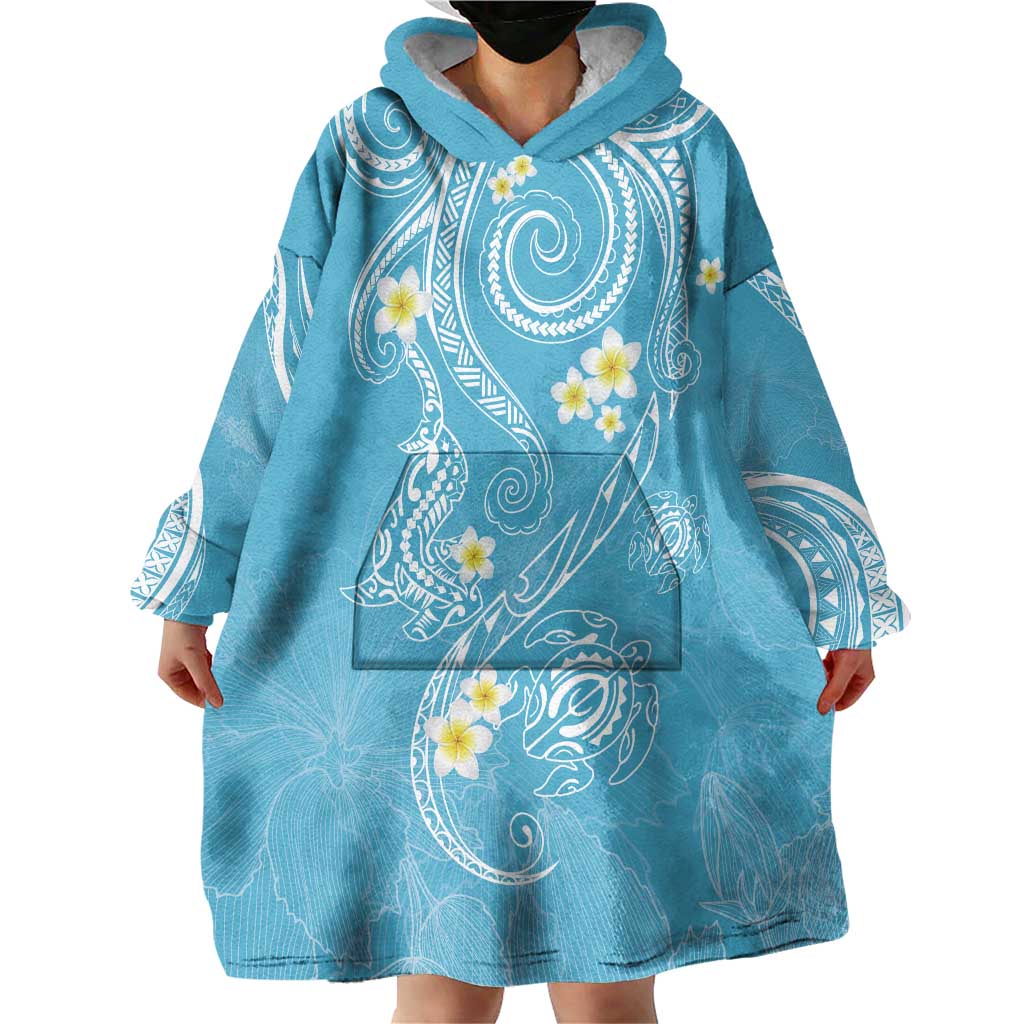 Polynesia Tribal Wearable Blanket Hoodie Turquoise Plumeria Tentacles LT7 - Polynesian Pride