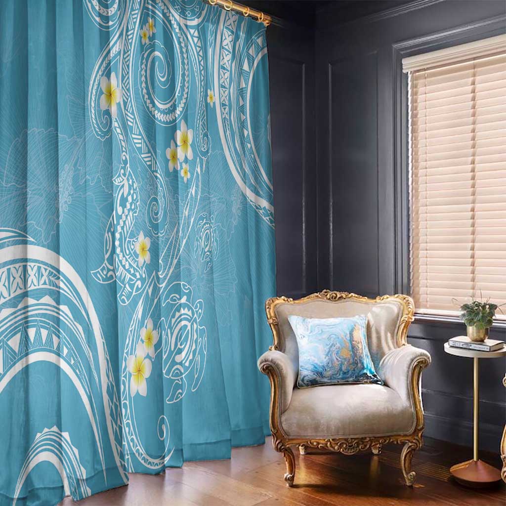 Polynesia Tribal Window Curtain Turquoise Plumeria Tentacles LT7 - Polynesian Pride