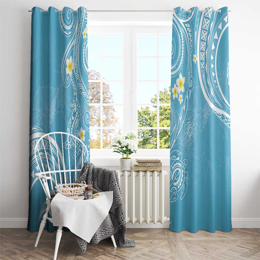 Polynesia Tribal Window Curtain Turquoise Plumeria Tentacles LT7 - Polynesian Pride