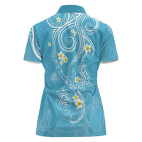 Polynesia Tribal Women Polo Shirt Turquoise Plumeria Tentacles