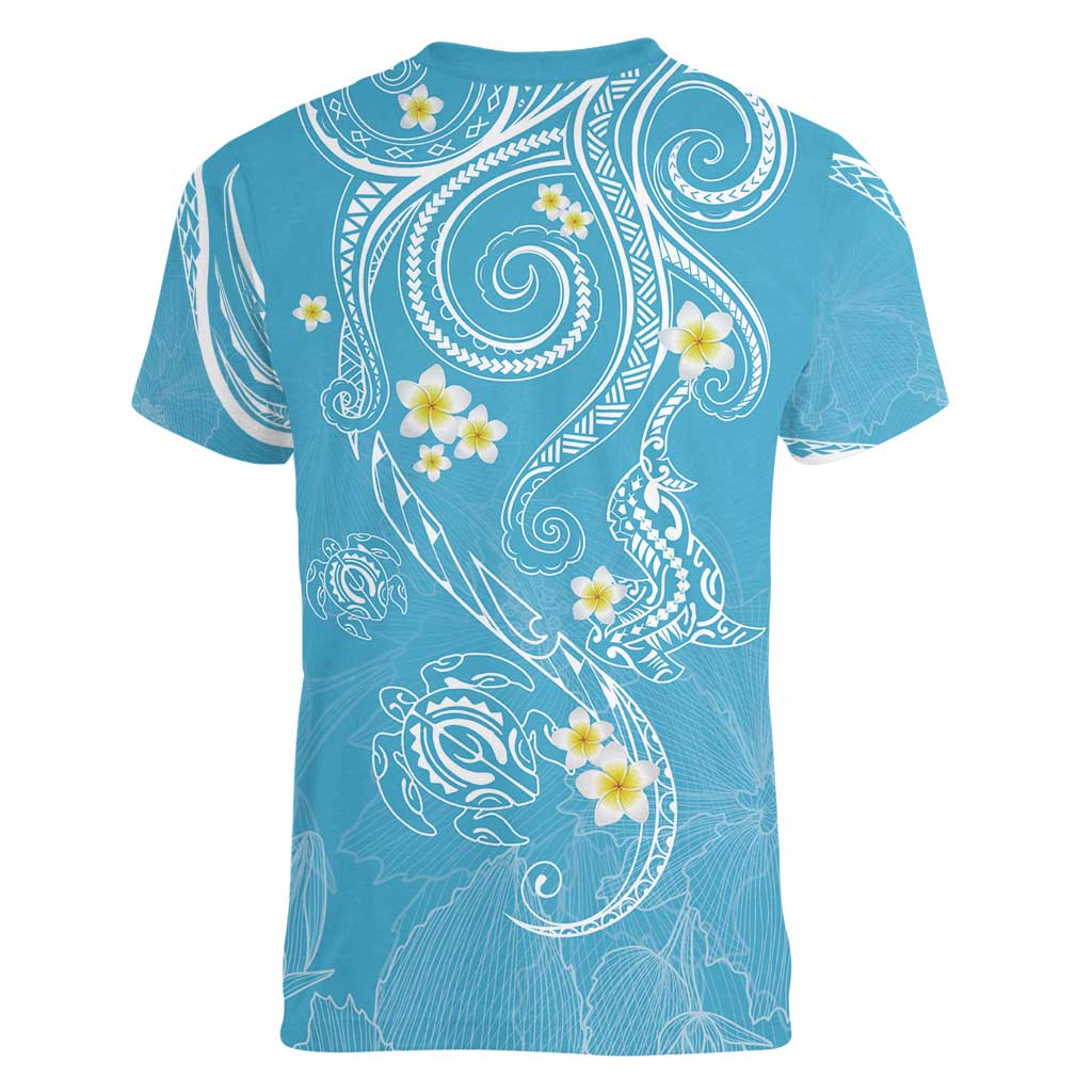 Polynesia Tribal Women V-Neck T-Shirt Turquoise Plumeria Tentacles LT7 - Polynesian Pride