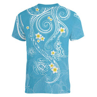 Polynesia Tribal Women V-Neck T-Shirt Turquoise Plumeria Tentacles LT7 - Polynesian Pride