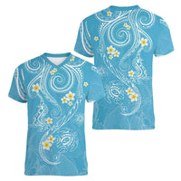 Polynesia Tribal Women V-Neck T-Shirt Turquoise Plumeria Tentacles LT7 - Polynesian Pride