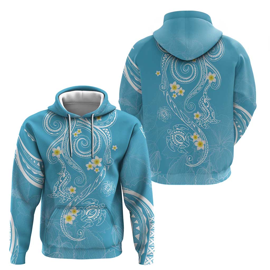 Polynesia Tribal Zip Hoodie Turquoise Plumeria Tentacles