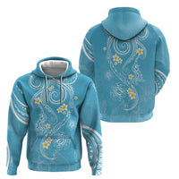 Polynesia Tribal Zip Hoodie Turquoise Plumeria Tentacles