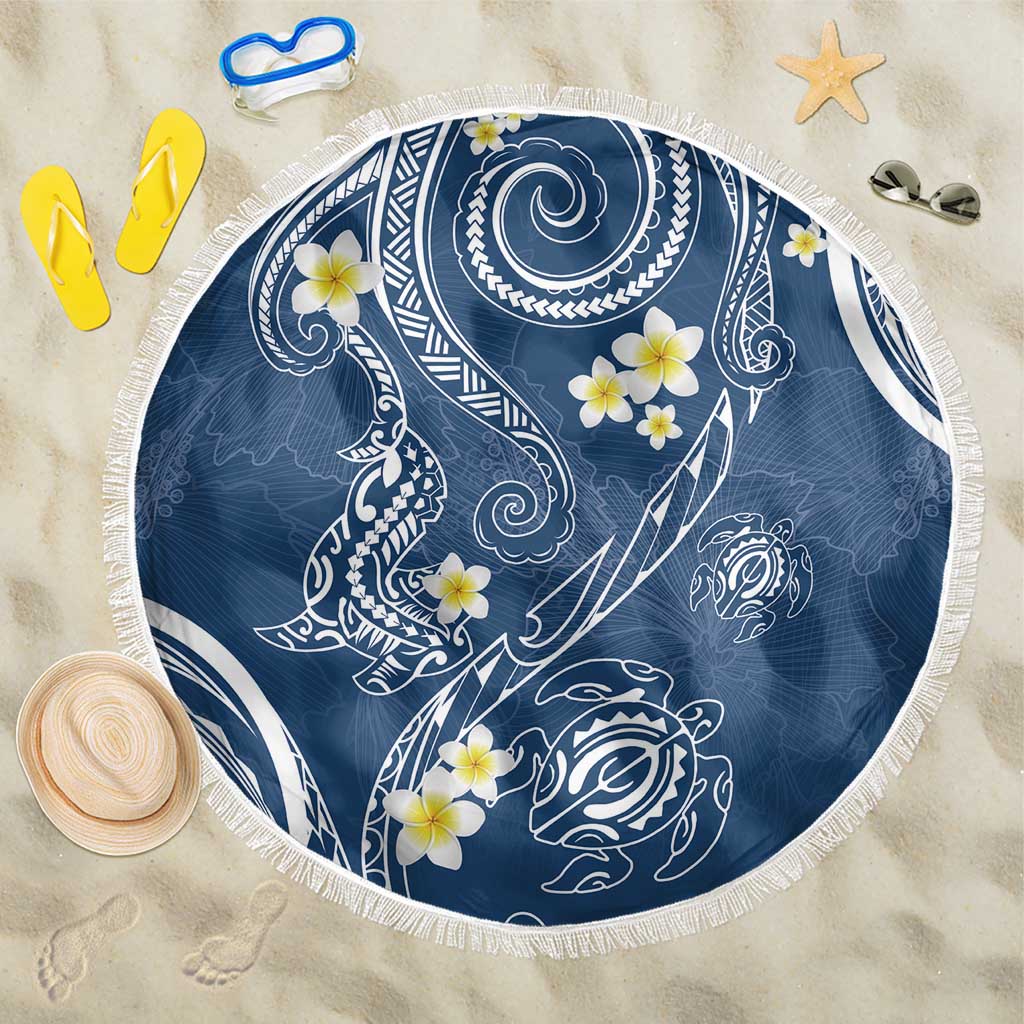 Polynesia Tribal Beach Blanket Deep Blue Plumeria Tentacles LT7 One Size 150cm Blue - Polynesian Pride