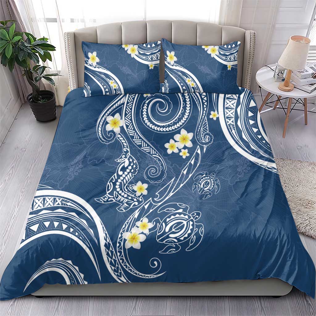 Polynesia Tribal Bedding Set Deep Blue Plumeria Tentacles