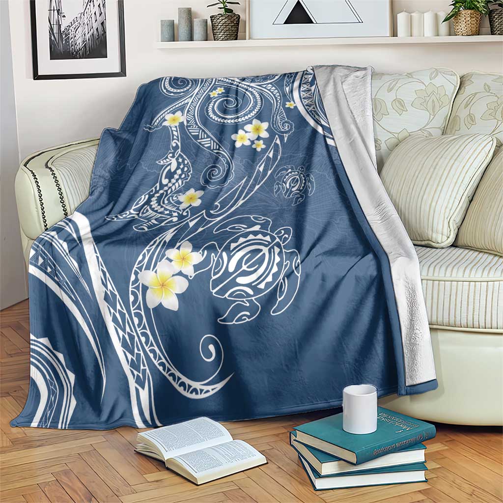 Polynesia Tribal Blanket Deep Blue Plumeria Tentacles LT7 Blue - Polynesian Pride