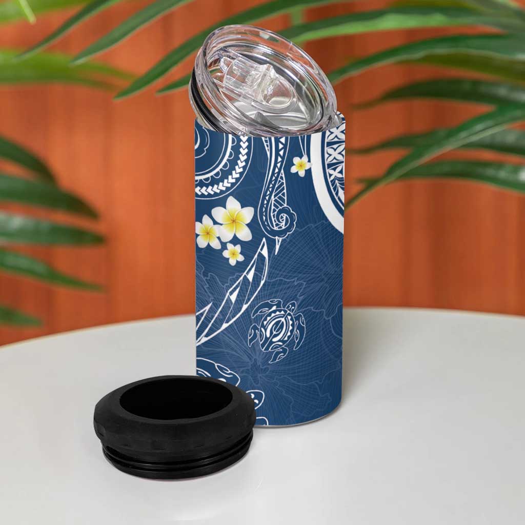 Polynesia Tribal 4 in 1 Can Cooler Tumbler Deep Blue Plumeria Tentacles LT7 - Polynesian Pride