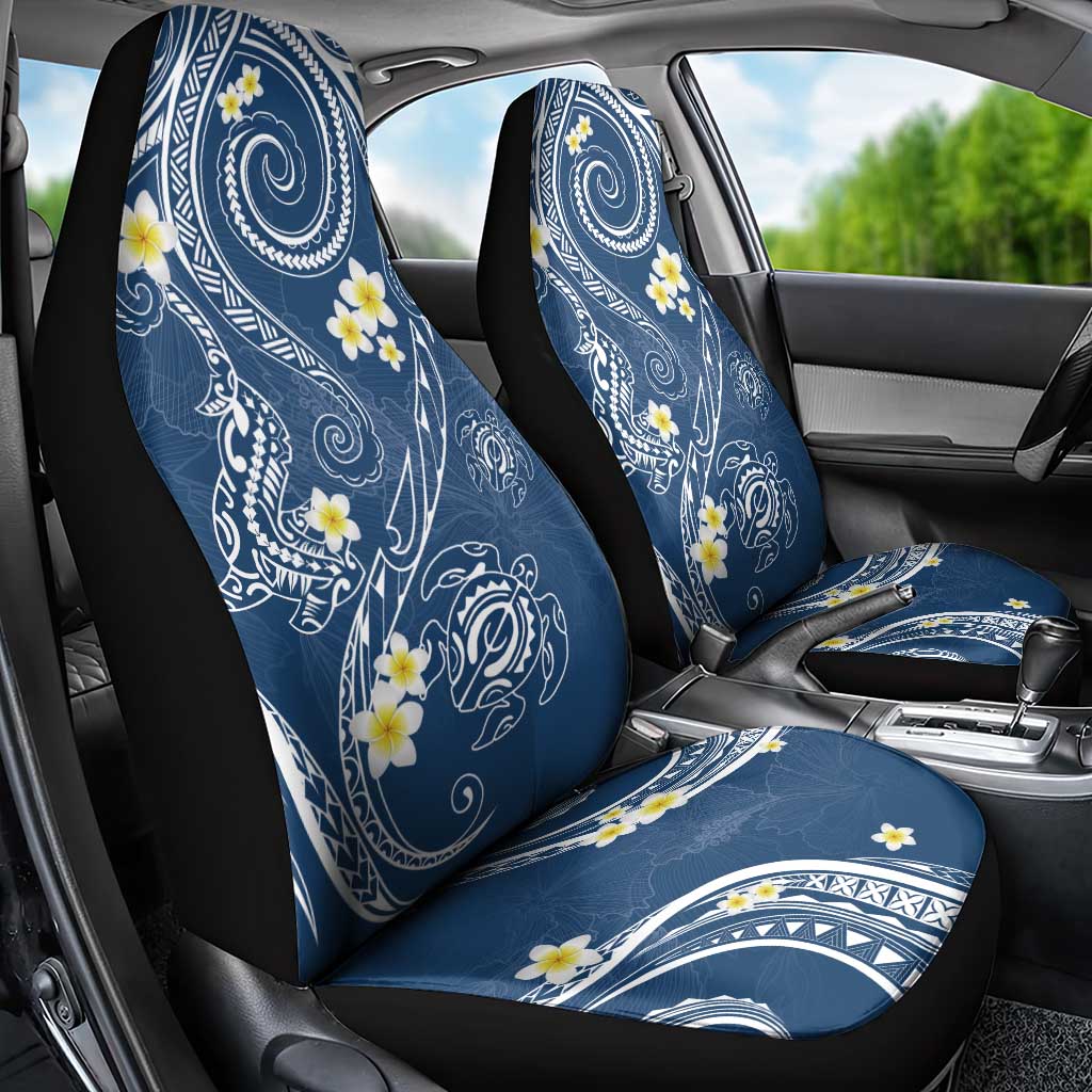 Polynesia Tribal Car Seat Cover Deep Blue Plumeria Tentacles
