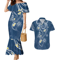 Polynesia Tribal Couples Matching Mermaid Dress and Hawaiian Shirt Deep Blue Plumeria Tentacles LT7 Blue - Polynesian Pride