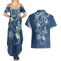 Polynesia Tribal Couples Matching Summer Maxi Dress and Hawaiian Shirt Deep Blue Plumeria Tentacles LT7 - Polynesian Pride