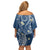 Polynesia Tribal Family Matching Off Shoulder Short Dress and Hawaiian Shirt Deep Blue Plumeria Tentacles
