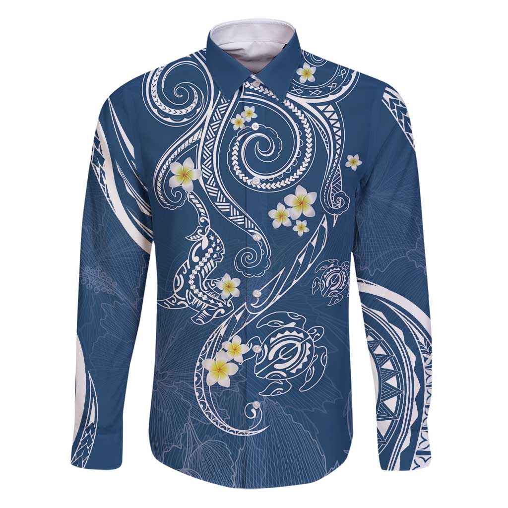 Polynesia Tribal Family Matching Puletasi and Hawaiian Shirt Deep Blue Plumeria Tentacles