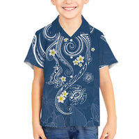 Polynesia Tribal Family Matching Puletasi and Hawaiian Shirt Deep Blue Plumeria Tentacles