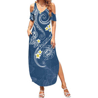 Polynesia Tribal Family Matching Summer Maxi Dress and Hawaiian Shirt Deep Blue Plumeria Tentacles