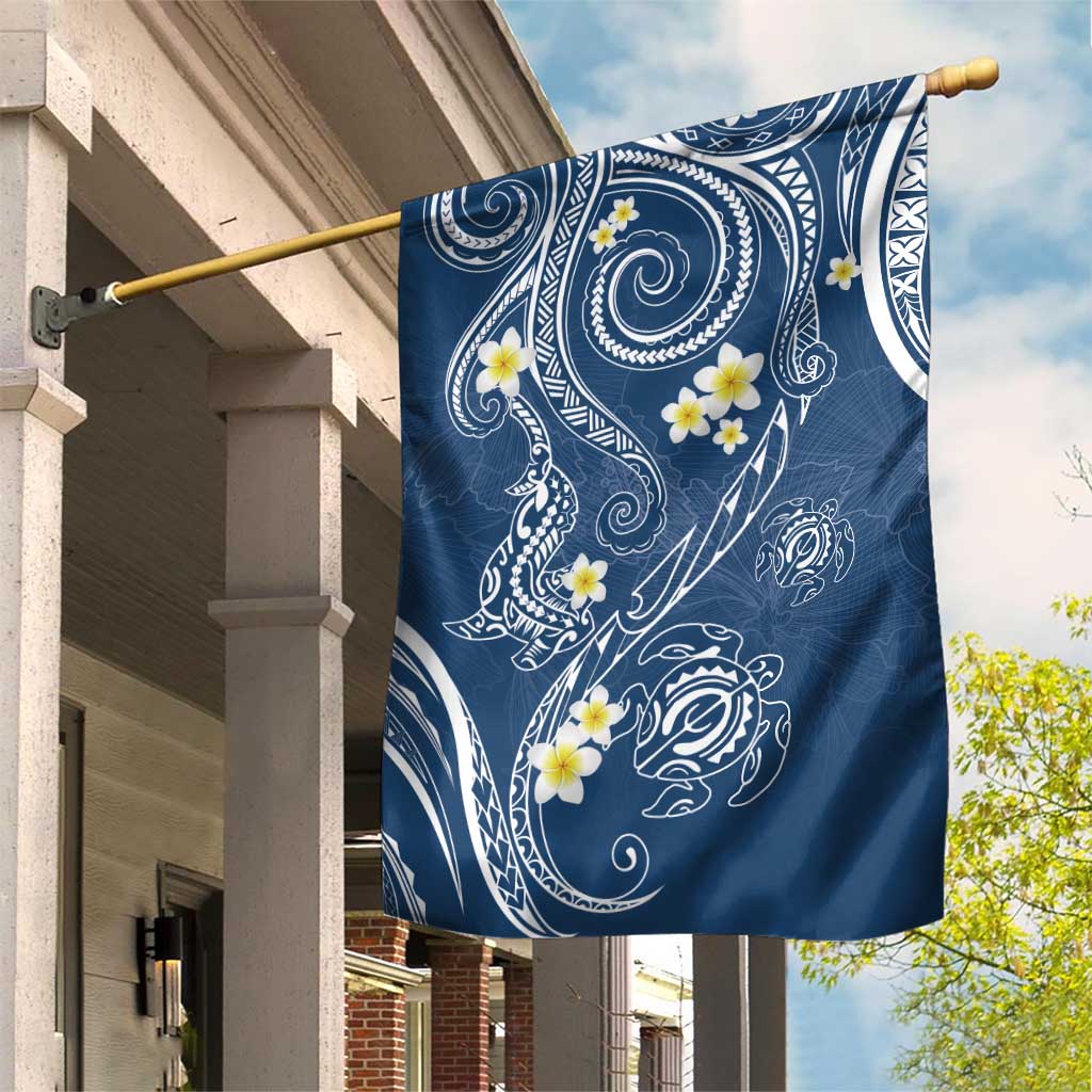 Polynesia Tribal Garden Flag Deep Blue Plumeria Tentacles LT7 House Flag Blue - Polynesian Pride