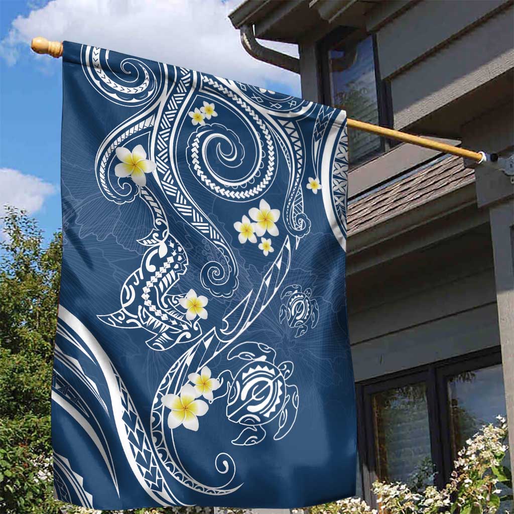 Polynesia Tribal Garden Flag Deep Blue Plumeria Tentacles LT7 - Polynesian Pride