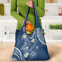 Polynesia Tribal Grocery Bag Deep Blue Plumeria Tentacles