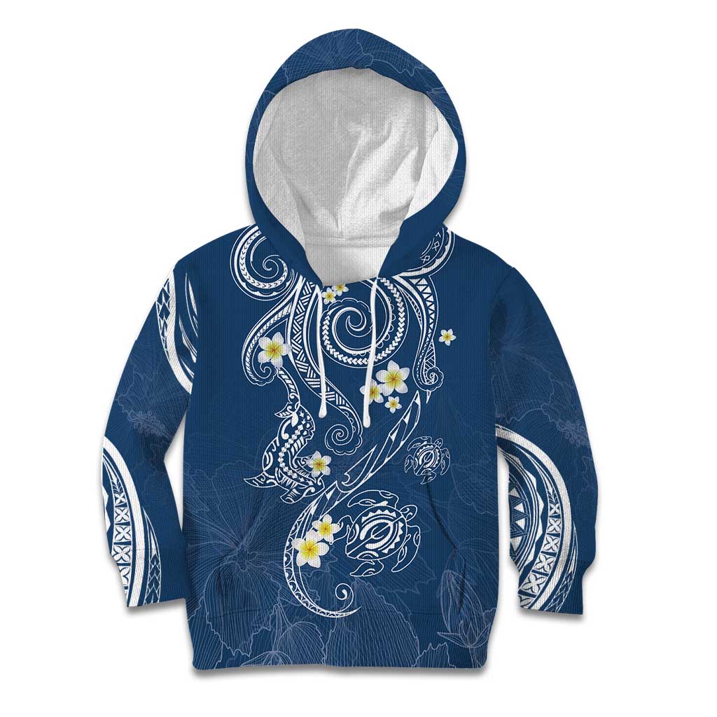 Polynesia Tribal Kid Hoodie Deep Blue Plumeria Tentacles
