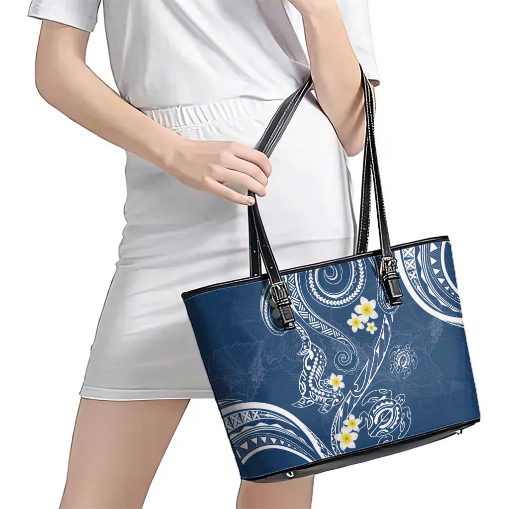 Polynesia Tribal Leather Tote Bag Deep Blue Plumeria Tentacles LT7 - Polynesian Pride