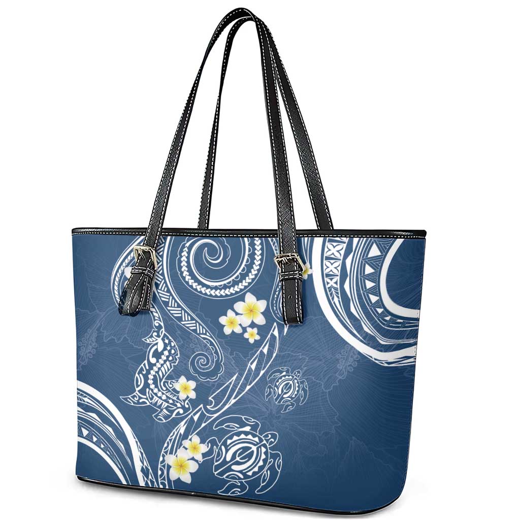 Polynesia Tribal Leather Tote Bag Deep Blue Plumeria Tentacles LT7 - Polynesian Pride