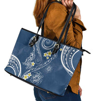 Polynesia Tribal Leather Tote Bag Deep Blue Plumeria Tentacles LT7 - Polynesian Pride