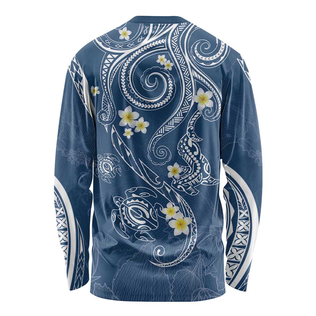 Polynesia Tribal Long Sleeve Shirt Deep Blue Plumeria Tentacles LT7 - Polynesian Pride