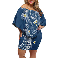 Polynesia Tribal Off Shoulder Short Dress Deep Blue Plumeria Tentacles LT7 Women Blue - Polynesian Pride
