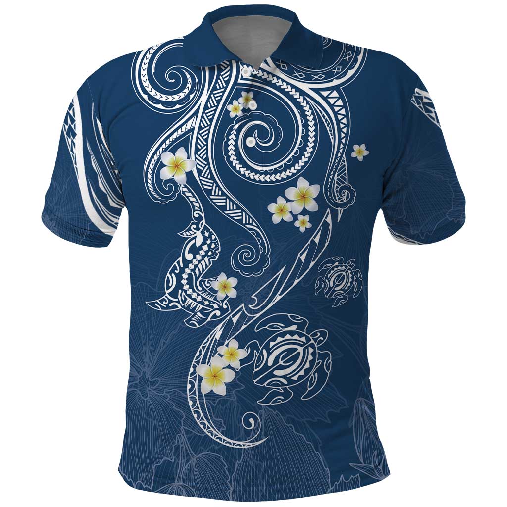Polynesia Tribal Polo Shirt Deep Blue Plumeria Tentacles