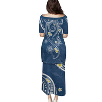 Polynesia Tribal Puletasi Deep Blue Plumeria Tentacles LT7 - Polynesian Pride