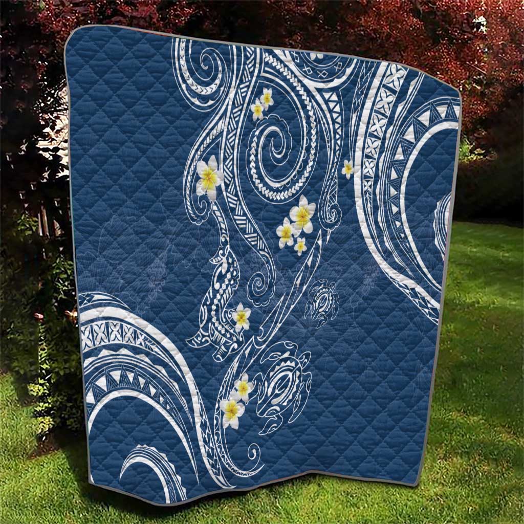 Polynesia Tribal Quilt Deep Blue Plumeria Tentacles
