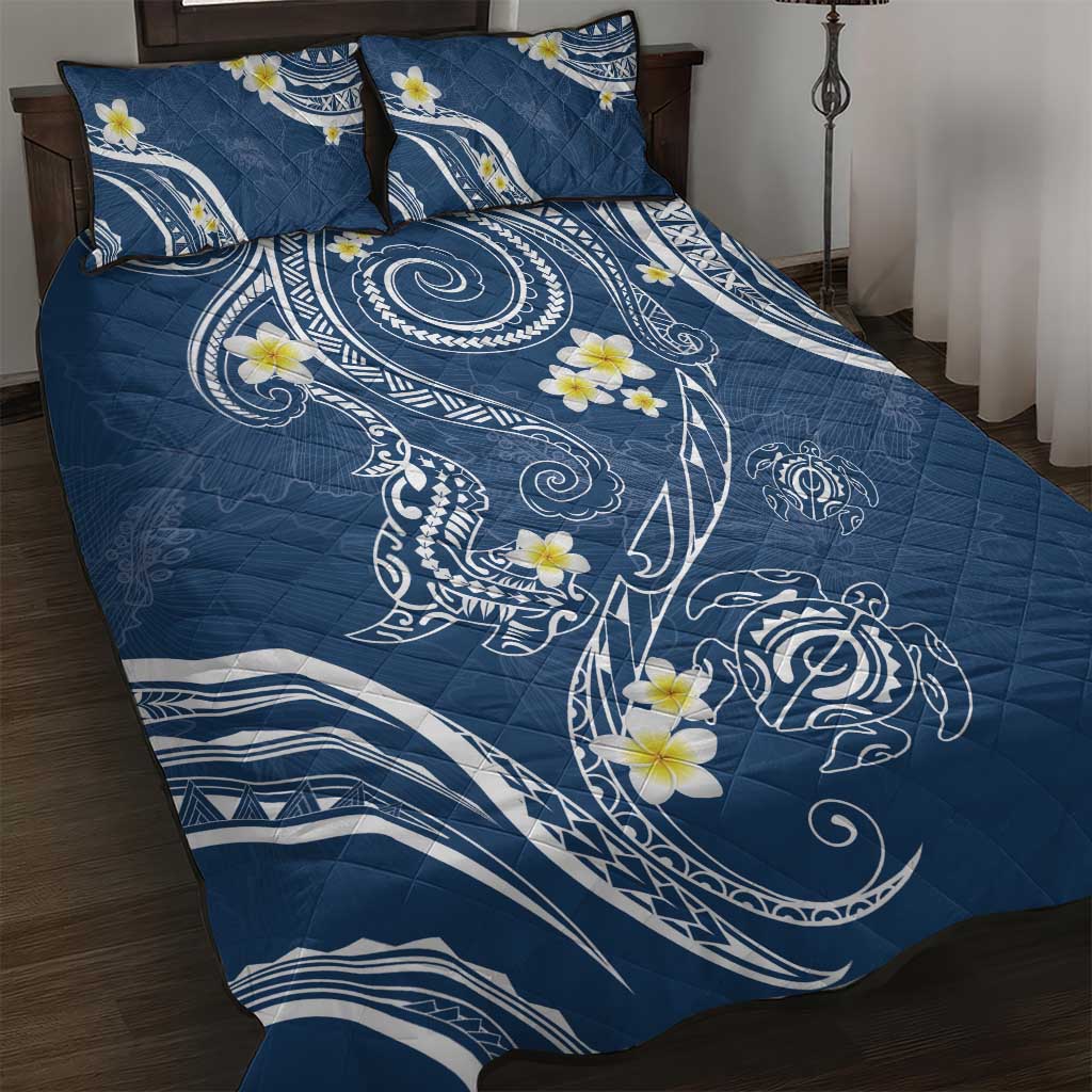 Polynesia Tribal Quilt Bed Set Deep Blue Plumeria Tentacles LT7 Blue - Polynesian Pride