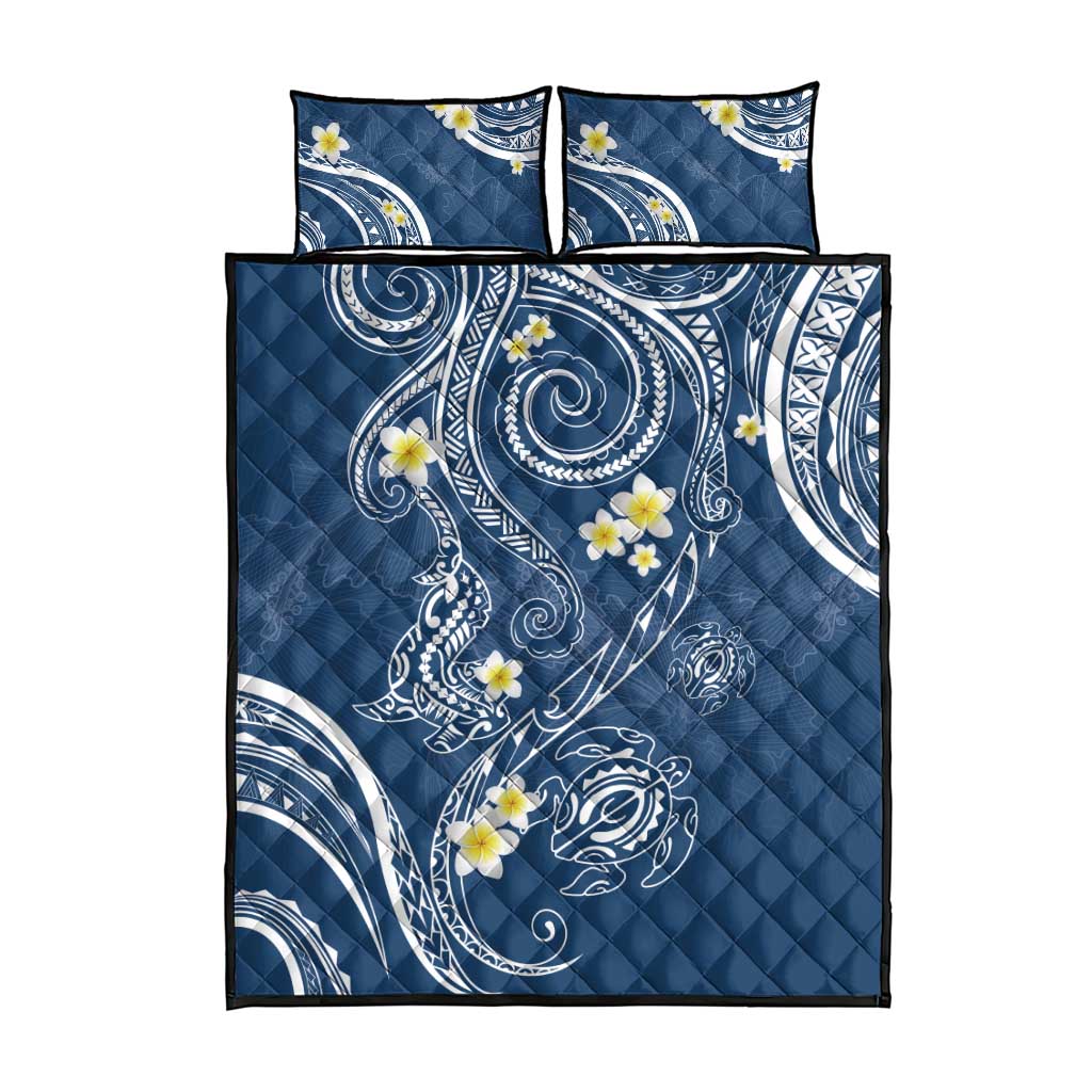 Polynesia Tribal Quilt Bed Set Deep Blue Plumeria Tentacles LT7 - Polynesian Pride