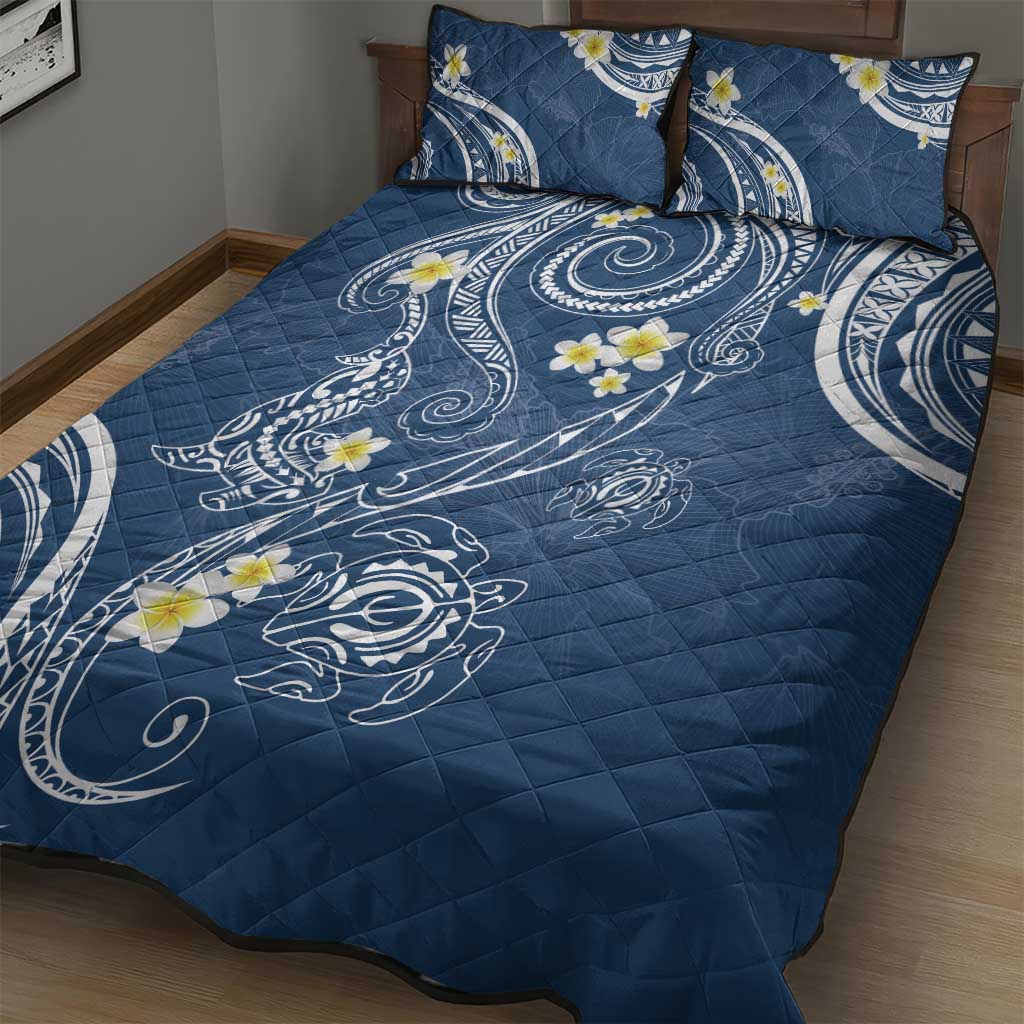 Polynesia Tribal Quilt Bed Set Deep Blue Plumeria Tentacles LT7 - Polynesian Pride