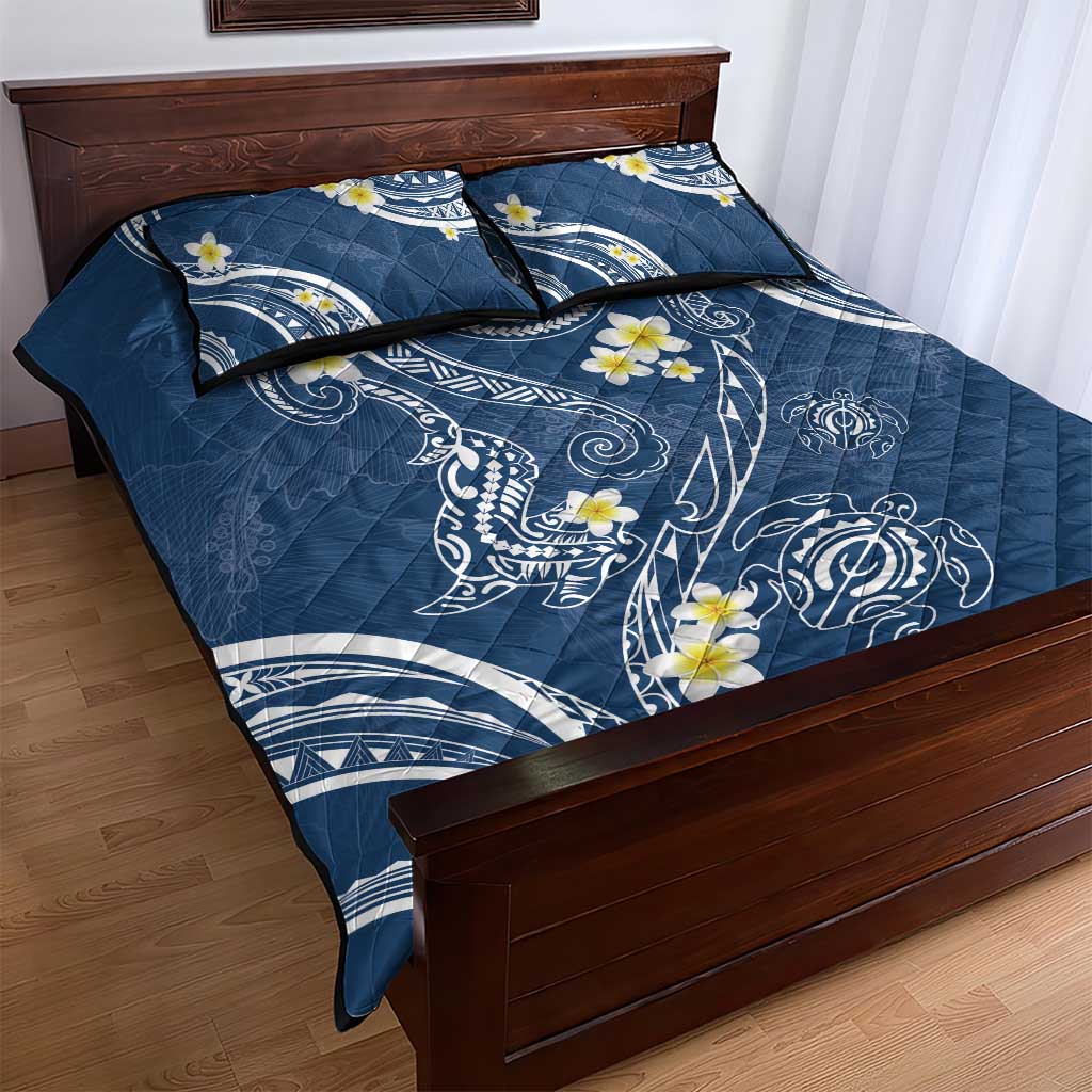 Polynesia Tribal Quilt Bed Set Deep Blue Plumeria Tentacles LT7 - Polynesian Pride