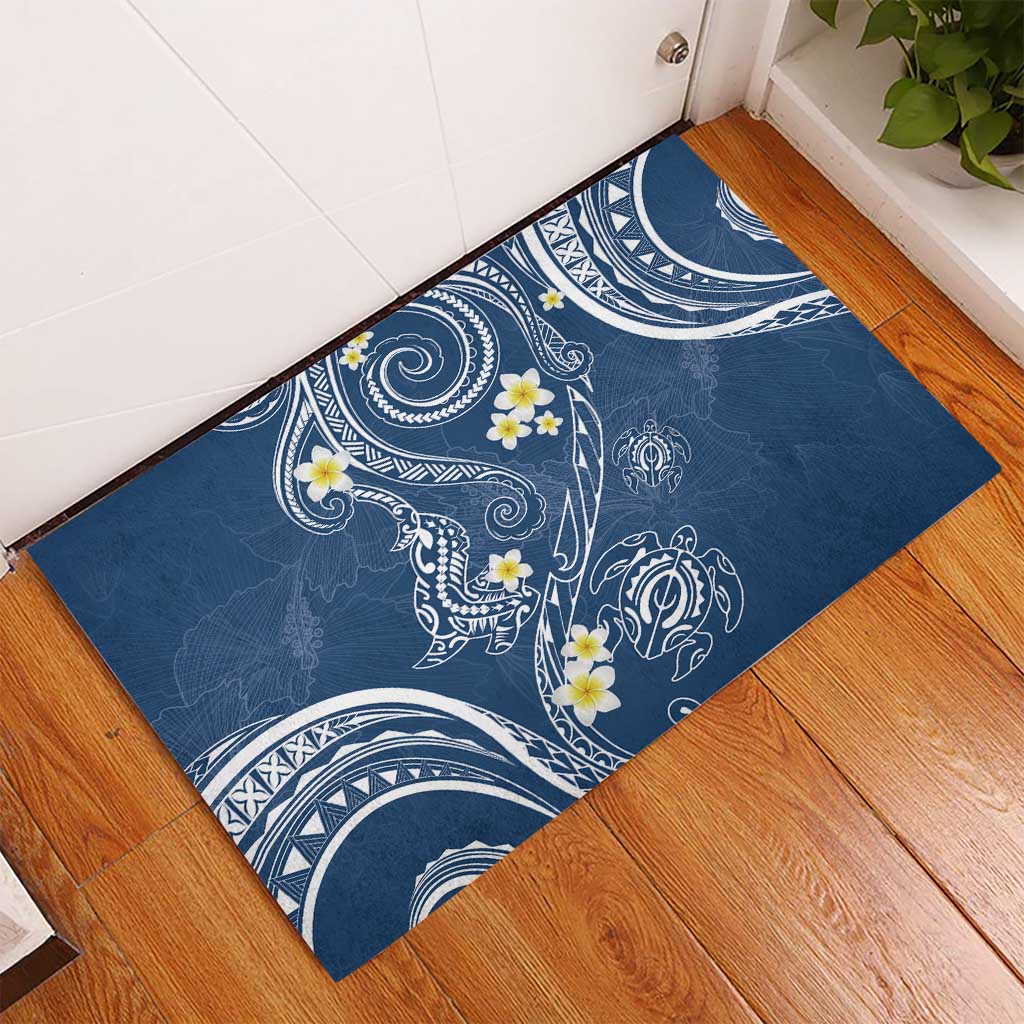 Polynesia Tribal Rubber Doormat Deep Blue Plumeria Tentacles LT7 - Polynesian Pride