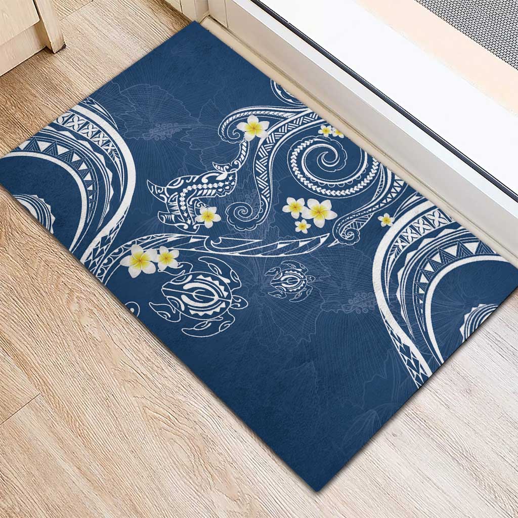 Polynesia Tribal Rubber Doormat Deep Blue Plumeria Tentacles LT7 - Polynesian Pride