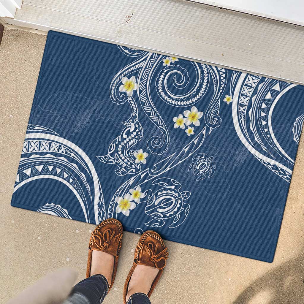Polynesia Tribal Rubber Doormat Deep Blue Plumeria Tentacles LT7 - Polynesian Pride
