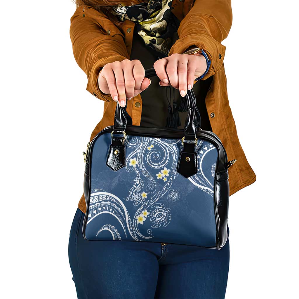 Polynesia Tribal Shoulder Handbag Deep Blue Plumeria Tentacles