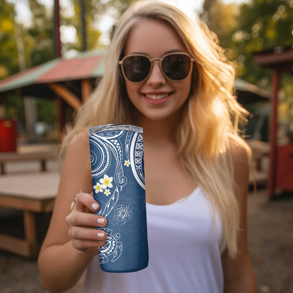 Polynesia Tribal Skinny Tumbler Deep Blue Plumeria Tentacles