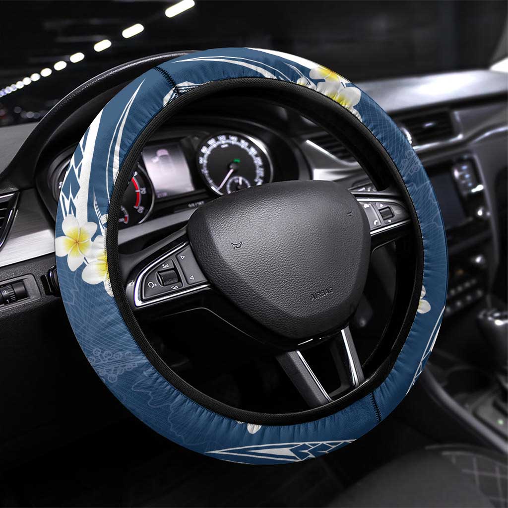Polynesia Tribal Steering Wheel Cover Deep Blue Plumeria Tentacles LT7 Universal Fit Blue - Polynesian Pride