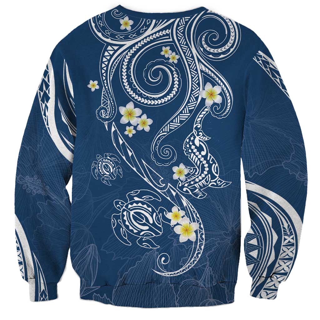 Polynesia Tribal Sweatshirt Deep Blue Plumeria Tentacles LT7 - Polynesian Pride
