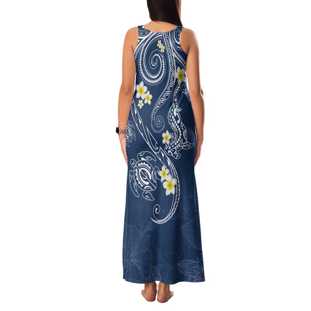 Polynesia Tribal Tank Maxi Dress Deep Blue Plumeria Tentacles LT7 - Polynesian Pride