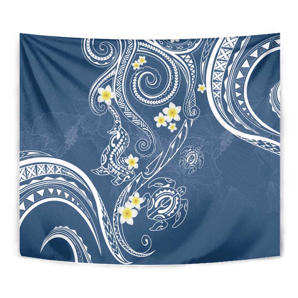 Polynesia Tribal Tapestry Deep Blue Plumeria Tentacles