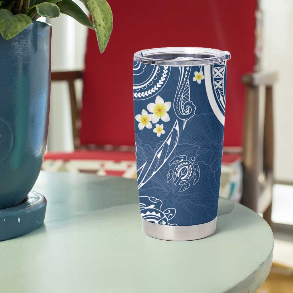 Polynesia Tribal Tumbler Cup Deep Blue Plumeria Tentacles LT7 - Polynesian Pride
